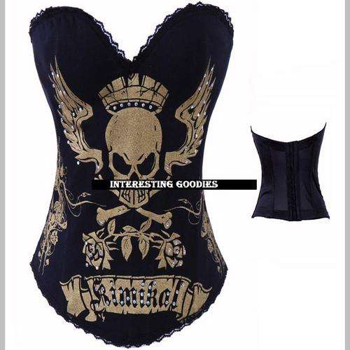 Black with Gold Skull Print Corset  - S/M/L/XL