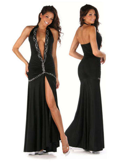Super Sexy Low Cut Evening Dress BLACK  - One Size