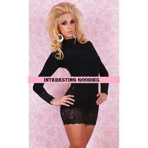 HOT BLACK Club Mini Dress / Top with lace trim - One Size