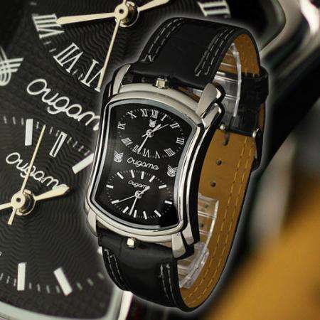 HOT !!! modern DOUBLE DIAL Mens wrist watch leather strap (stock now in)  !!!!