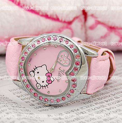 HOT HEART SHAPED Hello Kitty Wrist watch in Light Pink Bezel in Pink crystals !!!
