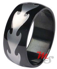 R1.00 BARGAIN Black Titanium Silver Stainless Steel Ring - SIZE 8