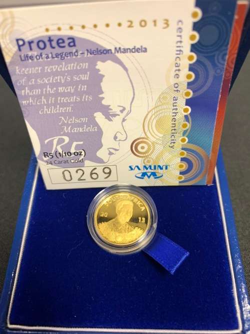 2013 Gold Protea 1/10oz Nelson Mandela-Life of a Legend