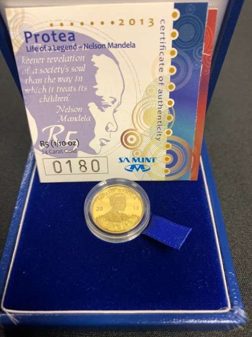 2013 Gold Protea 1/10oz Nelson Mandela-Life of a Legend