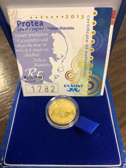2013 Gold Protea 1/10oz Nelson Mandela-Life of a Legend