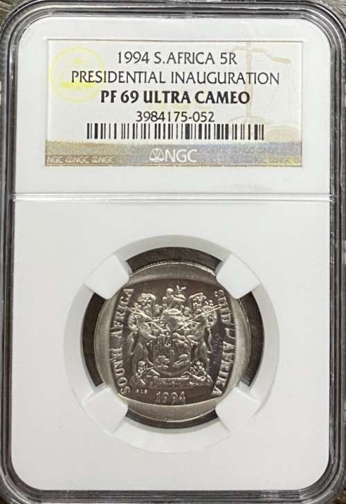 South Africa 1994 Presidential Inauguration R5 NGC PF69 Ultra Cameo