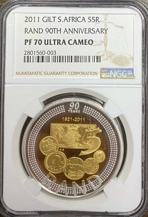 South Africa 2011 Rand 90th Anniversary NGC PF70 Ultra Cameo
