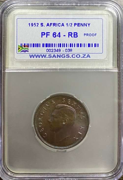 South Africa 1952 1/2P SANGS PF64RB