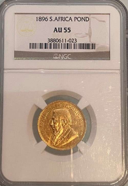 1896 South Africa Gold Pond NGC AU55