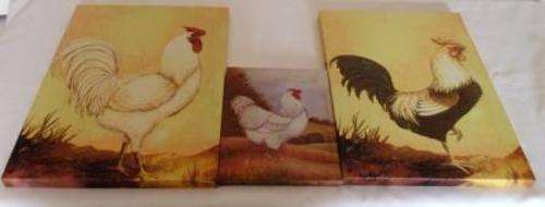 Boxed Unframed Rooster  Two by 25.5 by 36cm and One by 22cm by 16cm