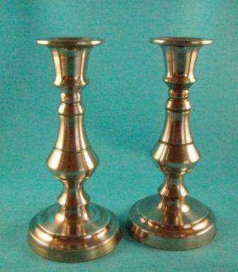 Pair of Old Pit Marked Brass Candle Stick Holders