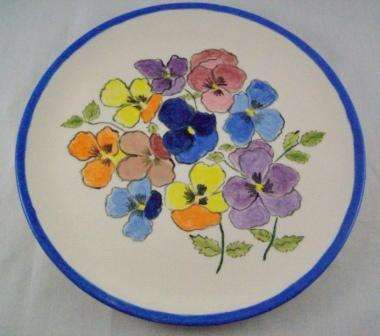 Plate Decorated with Pansies 26.5cm Across