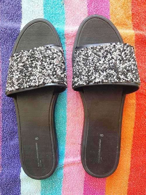 Black glittery slip on shoes Size 8 - Like new (not suitable for broad feet)