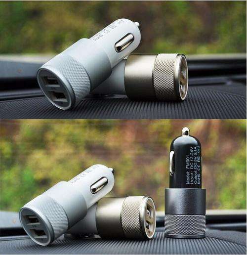 FANTASTIC PRICE!!  USB Car Charger 12v24v 2.1A 1.0A Aluminium dual usb 2-port SILVER GOLD BLACK