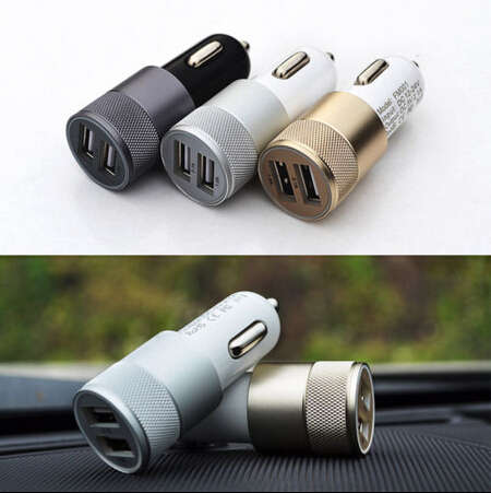 FANTASTIC PRICE!!  USB Car Charger 12v24v 2.1A 1.0A Aluminium dual usb 2-port SILVER GOLD BLACK