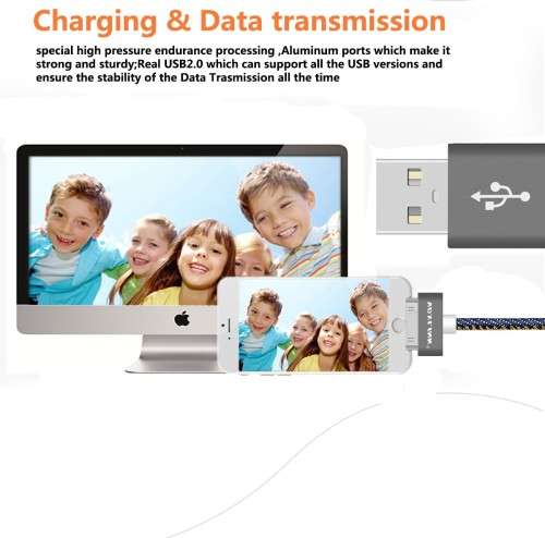FANTASTIC PRICE!!VOXLINK Denim 30Pin USB Cable2M Data Transmission Charger cable Apple4 4siPad2 3 4