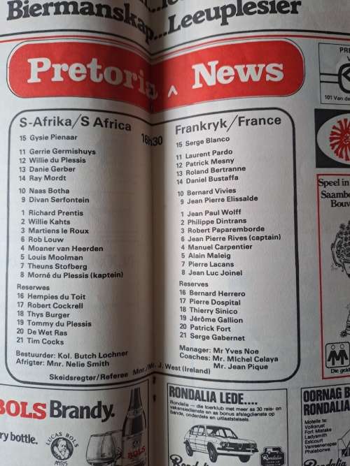 Springbokke vs Frankryk,1980(NTRU 80 jaar)46 bladsye