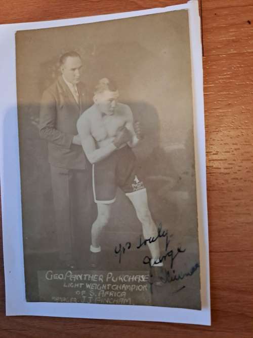 Geo Panther Purchase ,SA lightweight boxing champion, original autograph on black and white photo