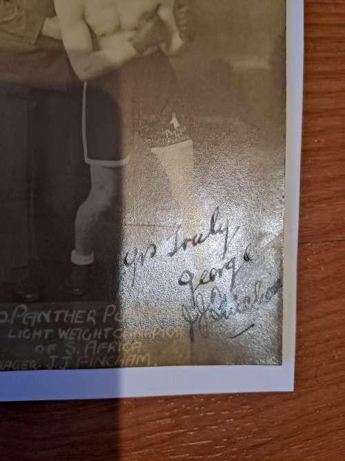 Geo Panther Purchase ,SA lightweight boxing champion, original autograph on black and white photo