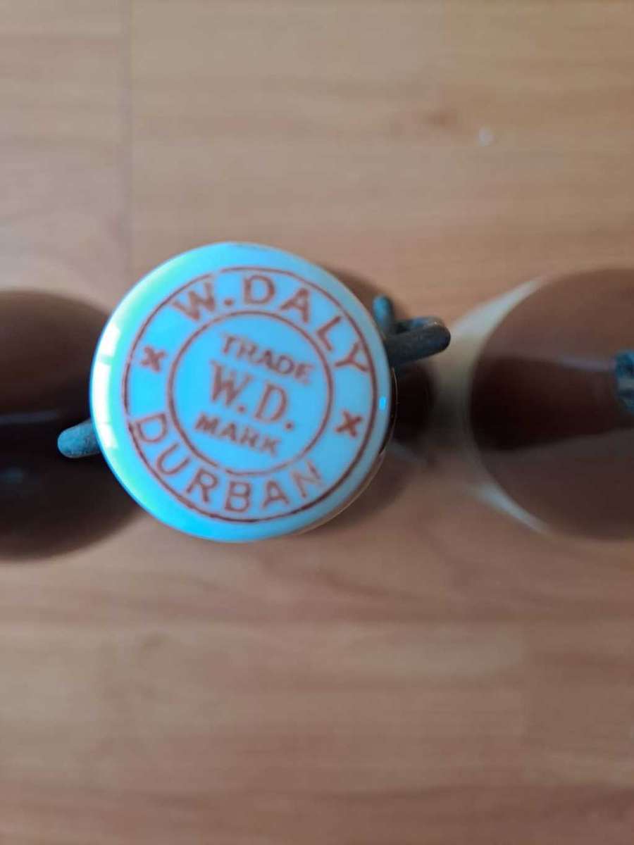 W Daly, Durban 3 x ginger beer pottery bottles, great condition