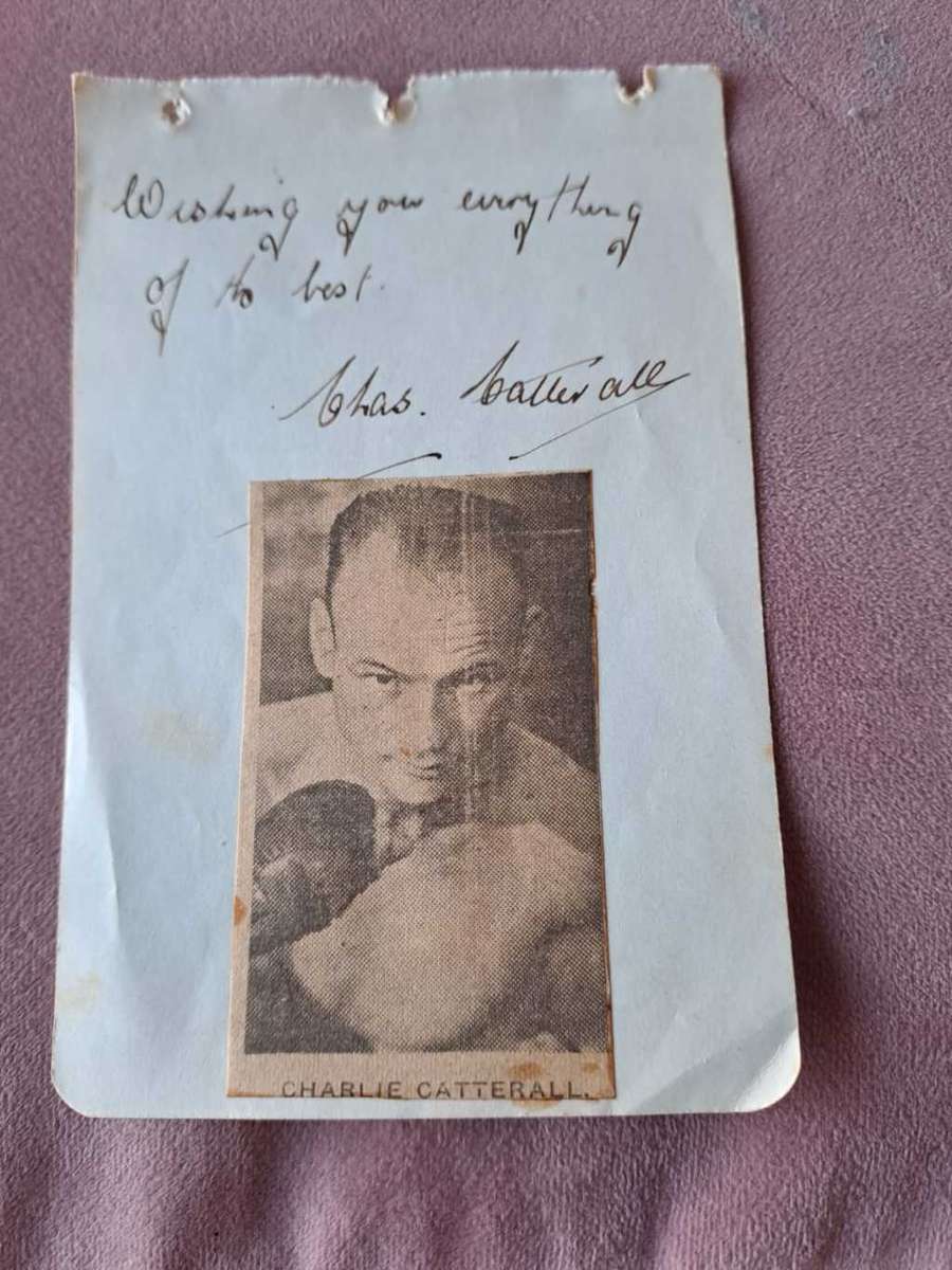 Charlie Catterall SA silver medalist 1936 Olympics, feather weight, original autograph