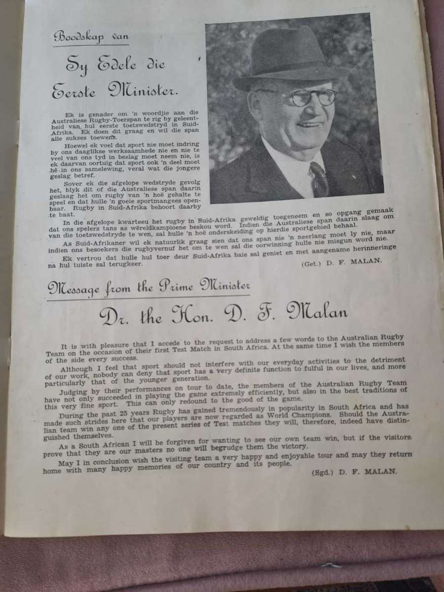 SA vs Australia, Souvenir Program Rugby Test 22 August 1953, 36 pages