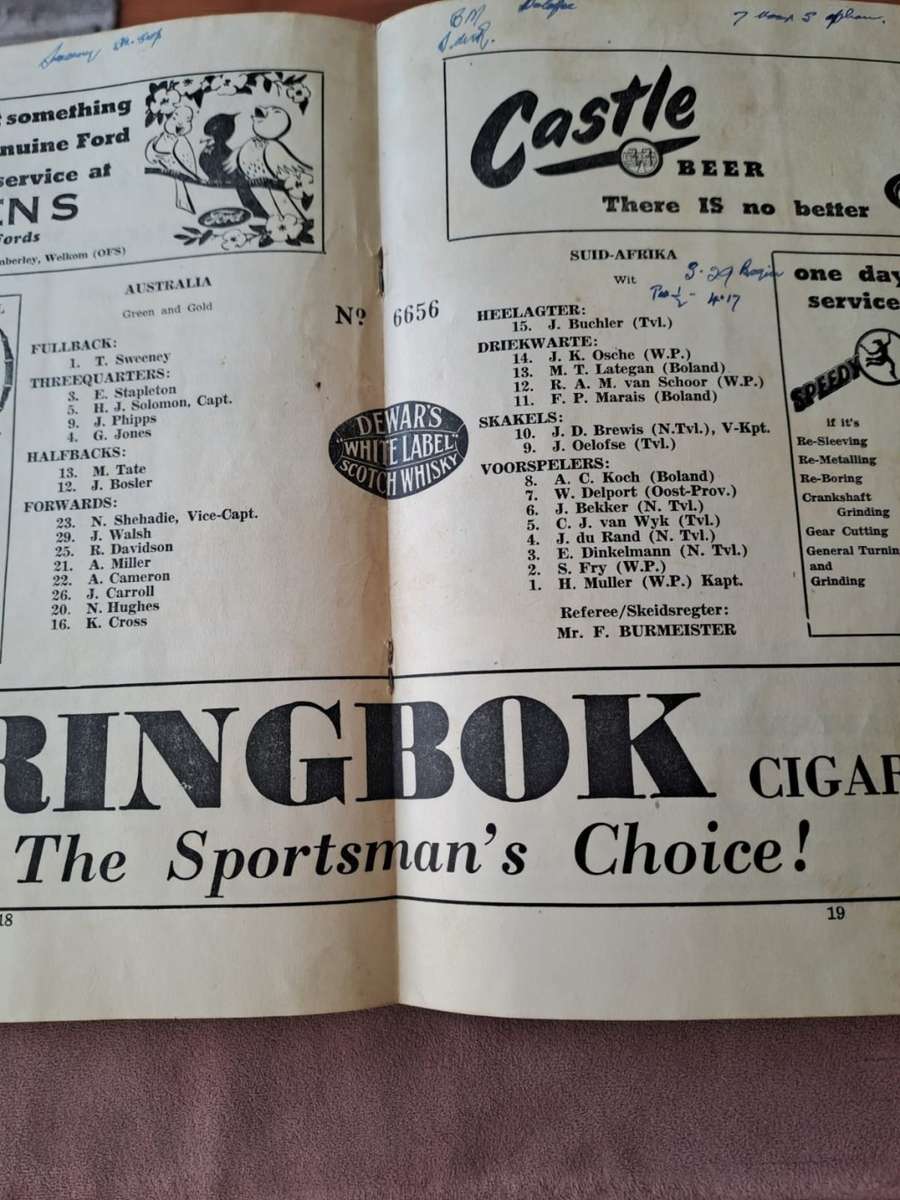 SA vs Australia, Souvenir Program Rugby Test 22 August 1953, 36 pages
