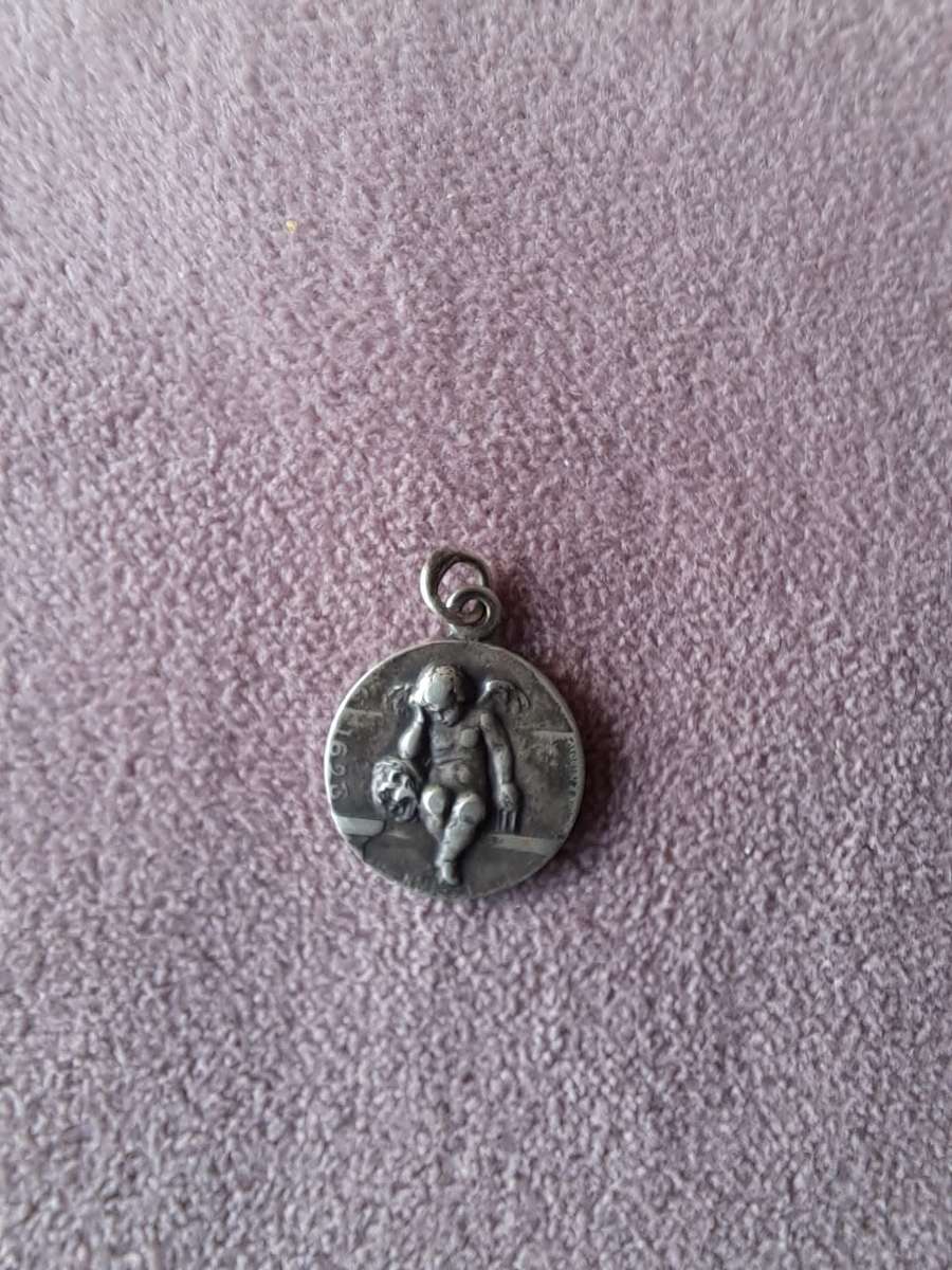 Weeping Angel of Amiens, antique French sterling silver Memento Mori pendant
