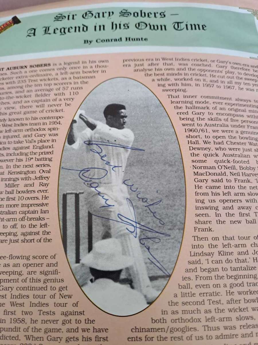 Sir Garfield Sobers original autograph in SA Cricketer commemorative issue