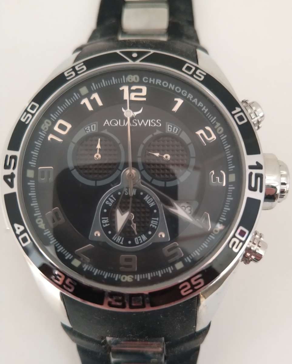 AQUASWISS Men`s Trax BLACK Chronograph Swiss Watch