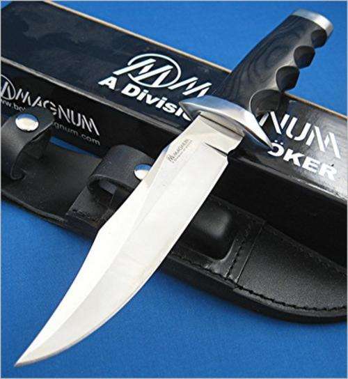 Boker Magnum Bowie Finger Groove Black Wood Knife