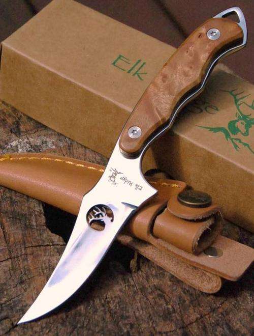 ELK RIDGE Sharpfinger Style Burlwood Fixed Blade Knife