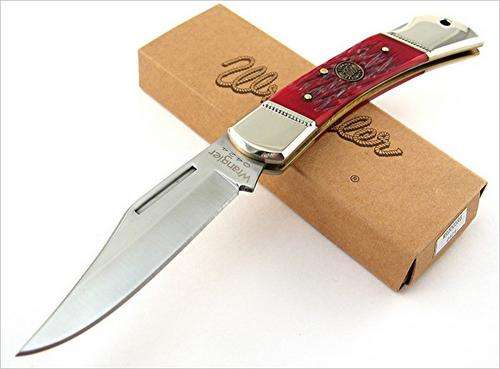 Wrangler Red Jigged Bone Clip Blade Lockback Knife (Free Shipping)
