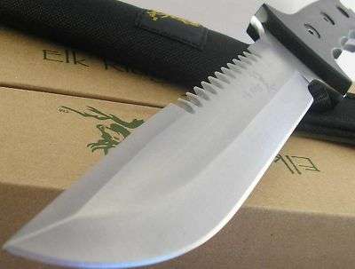 Elk Ridge Large Sawback Bowie Finger Groove Wood Knife