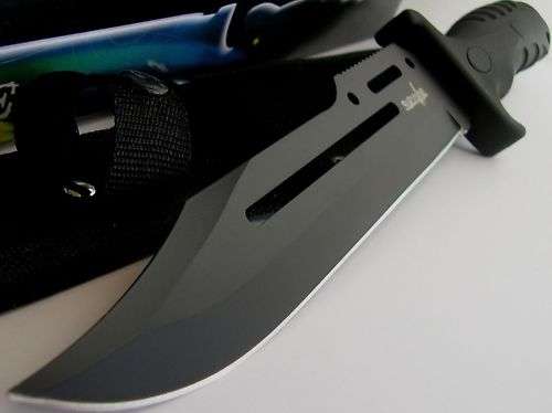 Survivor Bowie Black Hunter Rubber Grip Handle Knife