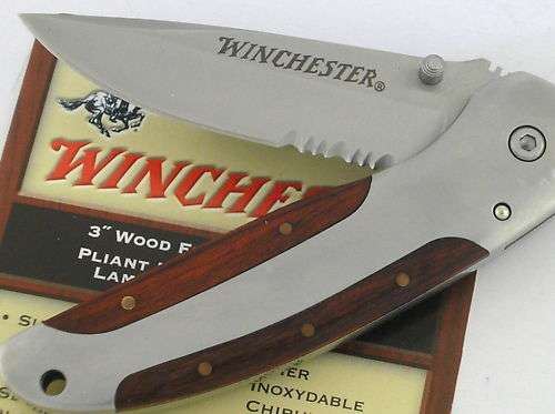 Winchester Clip Point Folder Wood Stainless Hdl Knife