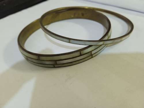 2 x Brass and mother of pearl bangles