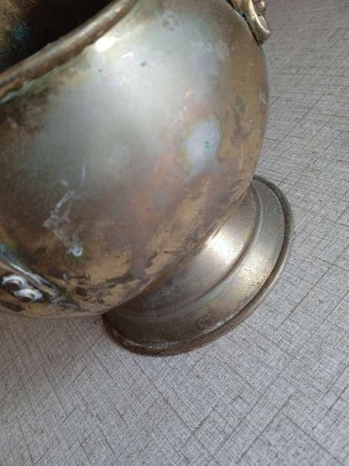 Antique brass coal scuttle helmet in need of TLC
