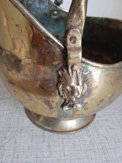 Antique brass coal scuttle helmet in need of TLC
