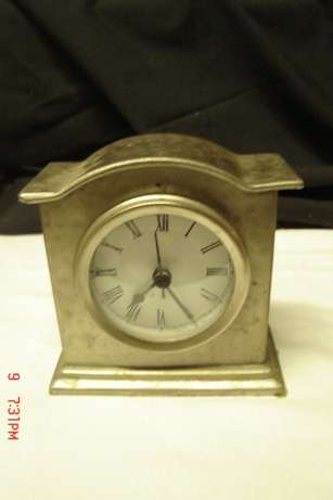 LOVELY HAND BEATEN METAL MANTLE CLOCK, WORKING