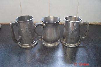 3 PEWTER BEER MUGS