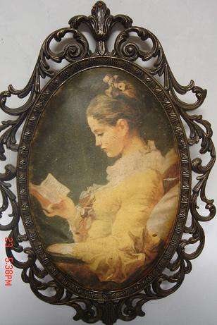 STUNNING BRASS??? FRAME MADE IN ITALY  WITH PICTURE OF VICTORIAN LADY ON MATERIAL