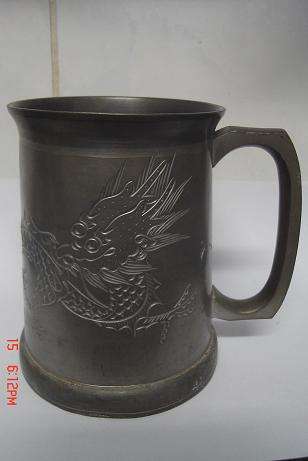 LOVELY PEWTER BEER MUG WITH GLASS BASE REPAIRED