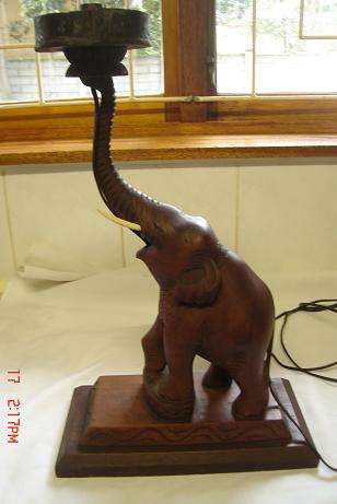 STUNNING WOODEN CARVED ELEPHANT LAMP
