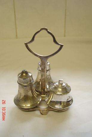 SILVER PLATED CRUET SET, FOR DISPLAY