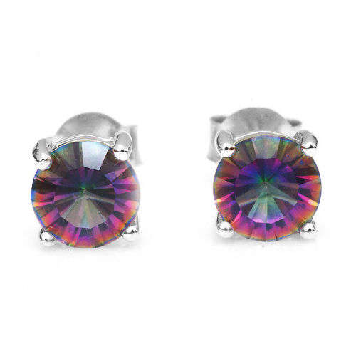 6mm ROUND 1.6ct Mystic Topaz Earrings Stud 925 Silver