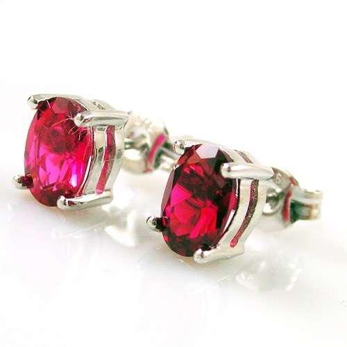 Earrings- Lovely Lab created Ruby Stud Earrings .925 Silver