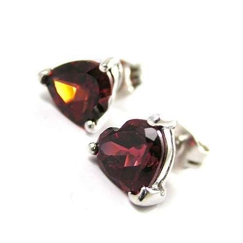 Earrings~HEART Genuine Garnet Earrings Studs 925 Sterling Silver