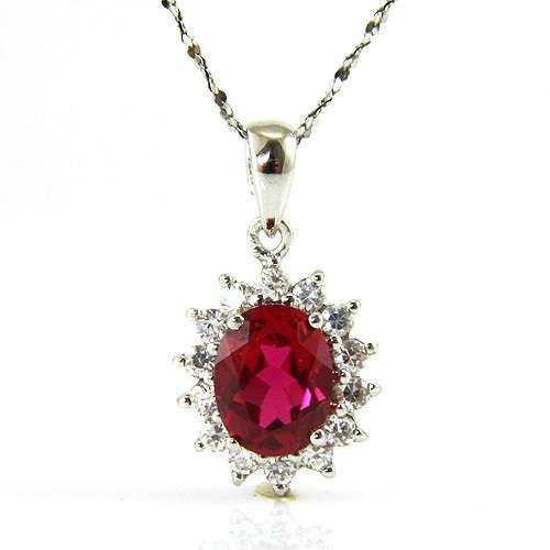 PENDANT~Beautiful 3.5ct Lab Ruby Pendant .925 Sterling Silver
