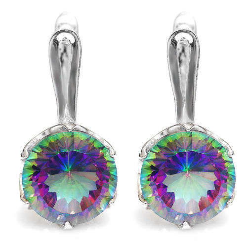 EARRINGS~8.4ct  Genuine Mystic Rainbow Topaz Earrings Hoop Solid 925 Sterling Silver